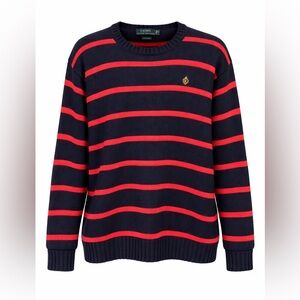 Lauren Ralph Lauren Navy Red Stripe Cotton Crewneck Sweater Crest Preppy XL